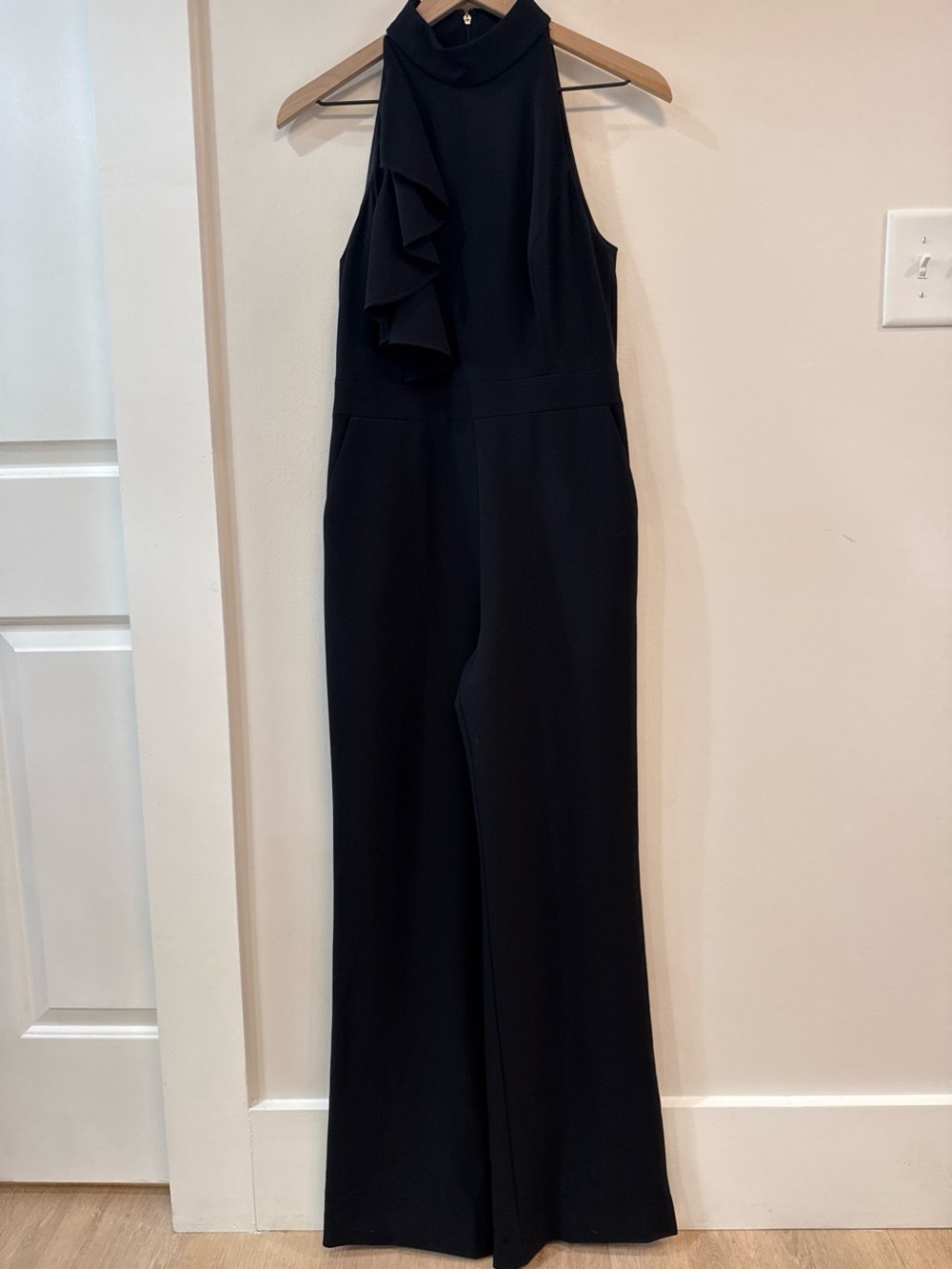 Eliza J Black Halter Ruffle Wide-Leg Jumpsuit